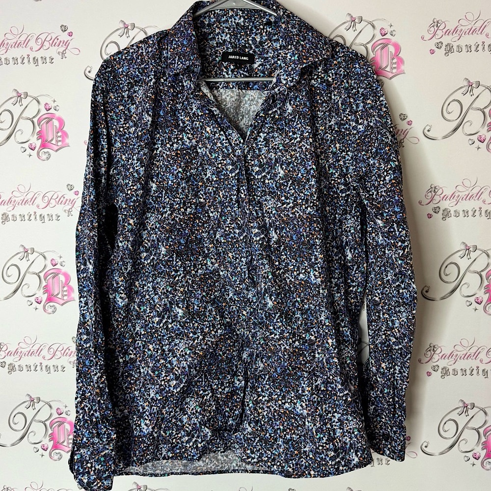 Jared Lang button down galaxy 🌌 cosmos Multicolor Patterned Shirt splatter 🫟